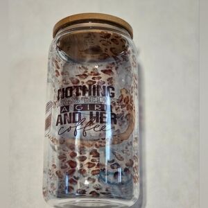 16oz Leopard Print Coffee Glass Can with Bamboo Lid